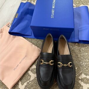 Stuart Weitzman Owen Buckle Ultra - Black Loafers with Gold Buckle NWT